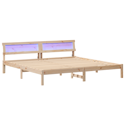 vidaXL with LED Strip Lights with Headboard Brown 200 x 200 cm Solid pine wood