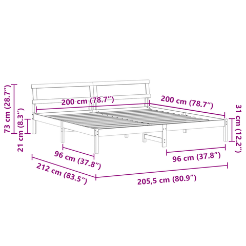 vidaXL with LED Strip Lights with Headboard Brown 200 x 200 cm Solid pine wood