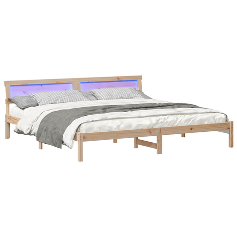 vidaXL with LED Strip Lights with Headboard Brown 200 x 200 cm Solid pine wood