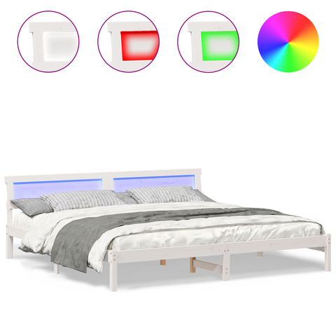 vidaXL with LED Strip Lights with Headboard White 200 cm x 200 cm Metal and Wood