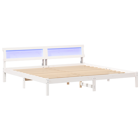 vidaXL with LED Strip Lights with Headboard White 200 cm x 200 cm Metal and Wood