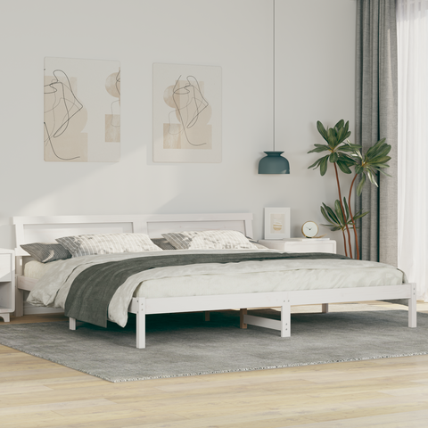 vidaXL with LED Strip Lights with Headboard White 200 cm x 200 cm Metal and Wood