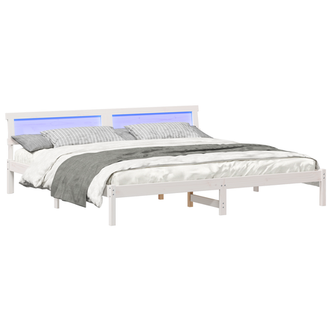 vidaXL with LED Strip Lights with Headboard White 200 cm x 200 cm Metal and Wood