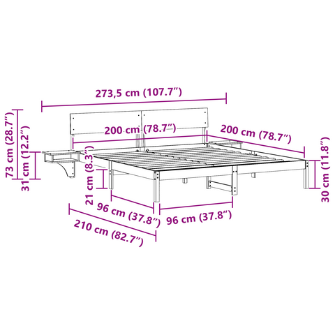 vidaXL with Headboard Brown 200 x 200 cm Solid pine wood