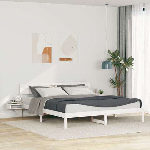 vidaXL with Headboard White 200 x 200 cm Solid pine wood