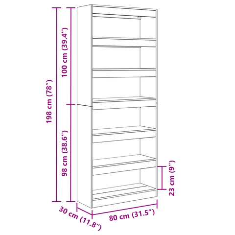 vidaXL Bookcase Grey sonoma 80 x 30 x 198 cm Engineered wood