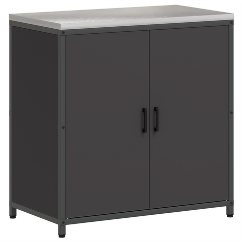 vidaXL with Shelf with Storage with Door Adjustable 2 pcs Black Cold-rolled steel