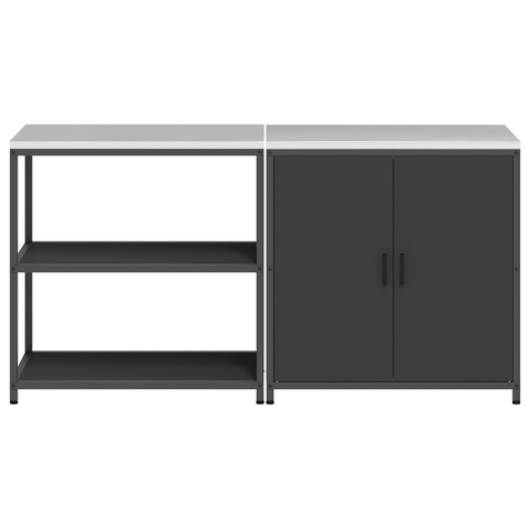 vidaXL with Shelf with Storage with Door Adjustable 2 pcs Black Cold-rolled steel
