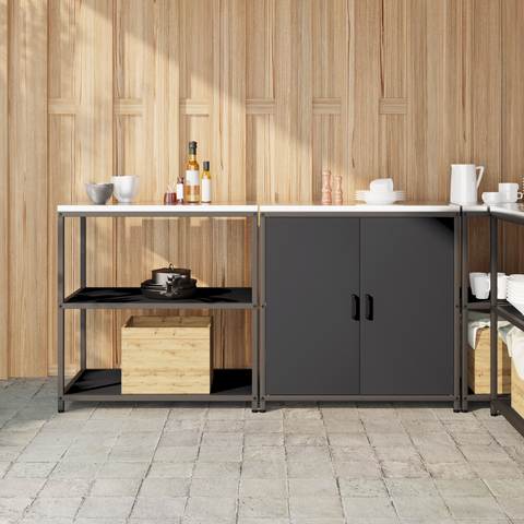 vidaXL with Shelf with Storage with Door Adjustable 2 pcs Black Cold-rolled steel