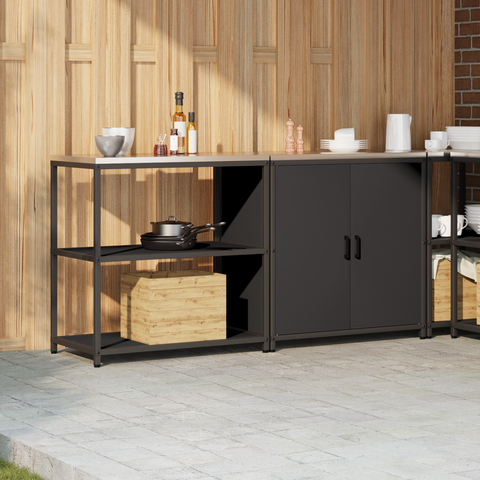 vidaXL with Shelf with Storage with Door Adjustable 2 pcs Black Cold-rolled steel