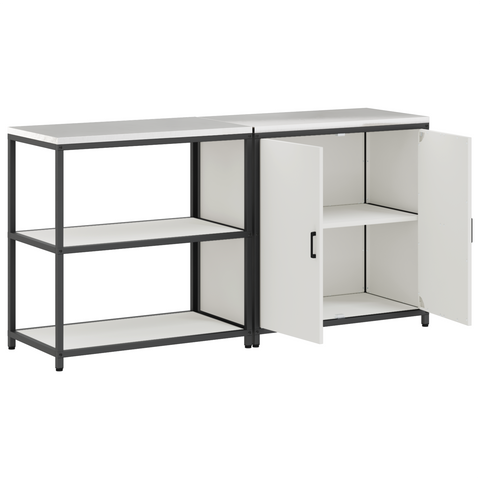 vidaXL with Shelf with Storage with Door Adjustable 2 pcs White Cold-rolled steel