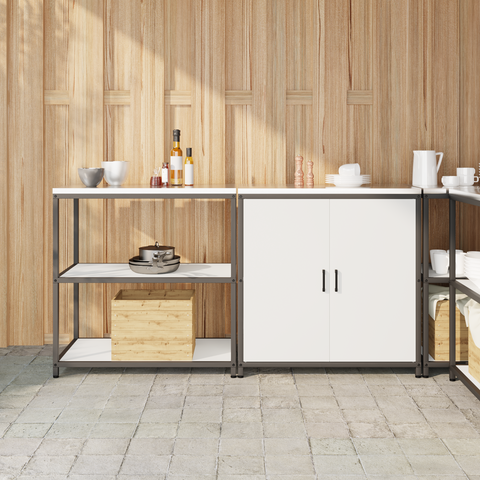 vidaXL with Shelf with Storage with Door Adjustable 2 pcs White Cold-rolled steel