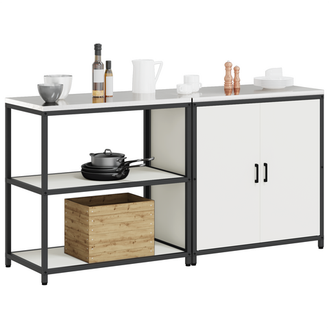 vidaXL with Shelf with Storage with Door Adjustable 2 pcs White Cold-rolled steel