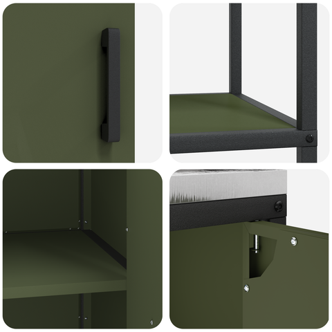 vidaXL with Shelf with Storage with Door Adjustable 2 pcs Olive Green Cold-rolled steel