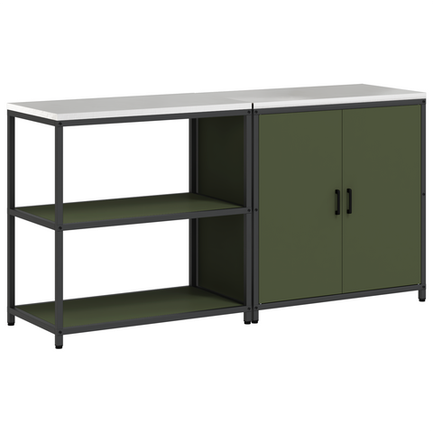 vidaXL with Shelf with Storage with Door Adjustable 2 pcs Olive Green Cold-rolled steel