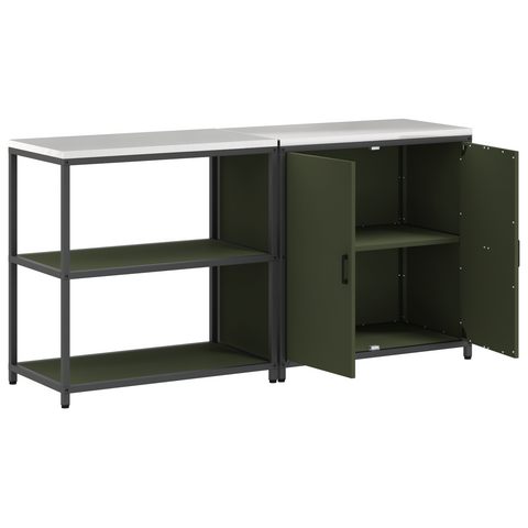 vidaXL with Shelf with Storage with Door Adjustable 2 pcs Olive Green Cold-rolled steel