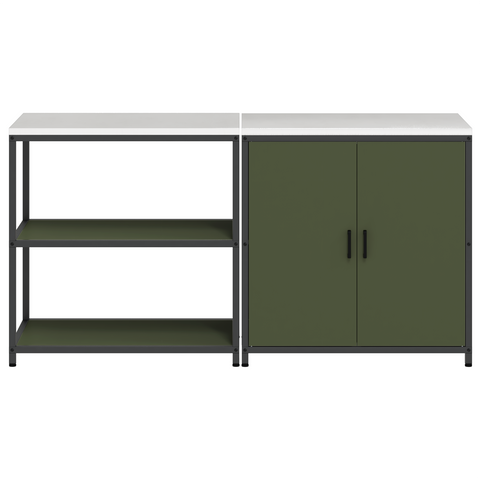 vidaXL with Shelf with Storage with Door Adjustable 2 pcs Olive Green Cold-rolled steel