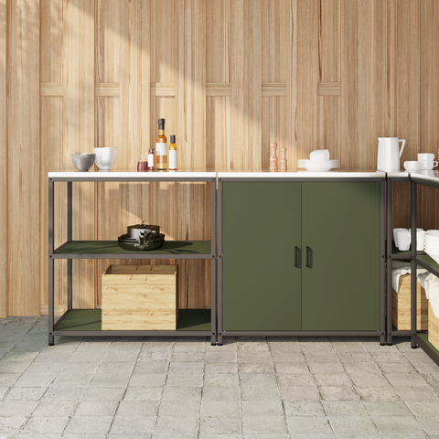 vidaXL with Shelf with Storage with Door Adjustable 2 pcs Olive Green Cold-rolled steel