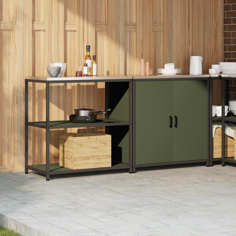 vidaXL with Shelf with Storage with Door Adjustable 2 pcs Olive Green Cold-rolled steel