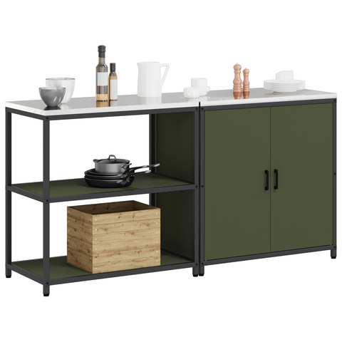 vidaXL with Shelf with Storage with Door Adjustable 2 pcs Olive Green Cold-rolled steel