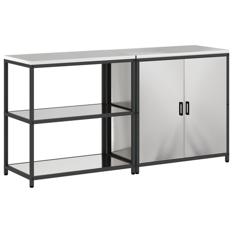 vidaXL with Shelf with Storage with Door Adjustable 2 pcs Stainless steel