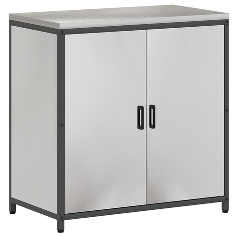 vidaXL with Shelf with Storage with Door Adjustable 2 pcs Stainless steel