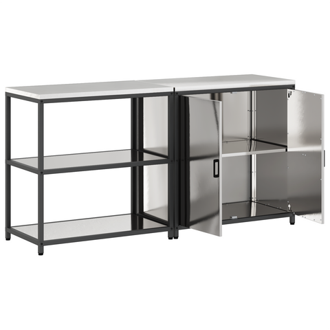 vidaXL with Shelf with Storage with Door Adjustable 2 pcs Stainless steel