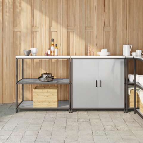 vidaXL with Shelf with Storage with Door Adjustable 2 pcs Stainless steel