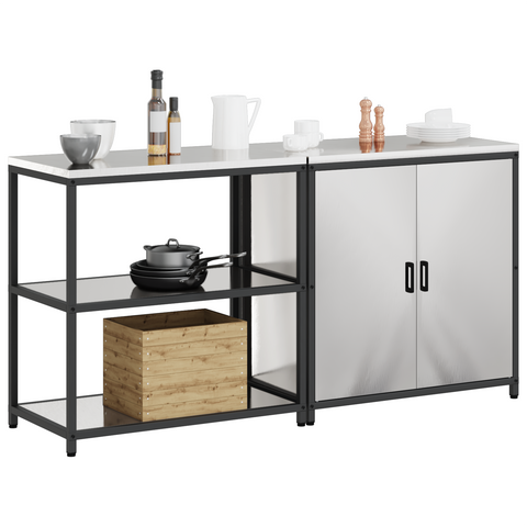 vidaXL with Shelf with Storage with Door Adjustable 2 pcs Stainless steel