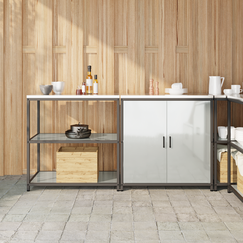 vidaXL with Shelf with Storage with Door Adjustable 2 pcs Galvanised steel