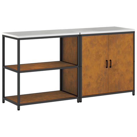 vidaXL with Shelf with Storage with Door Adjustable 2 pcs Rusty Weathering steel