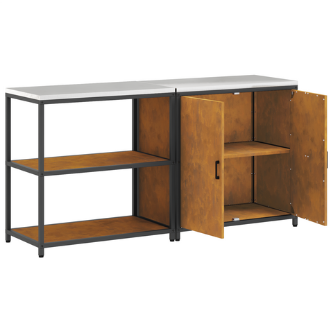 vidaXL with Shelf with Storage with Door Adjustable 2 pcs Rusty Weathering steel