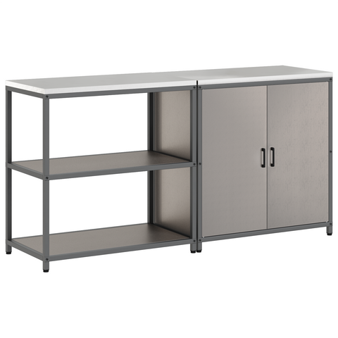 vidaXL with Shelf with Storage with Door Adjustable 2 pcs Rusty Weathering steel