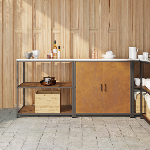 vidaXL with Shelf with Storage with Door Adjustable 2 pcs Rusty Weathering steel