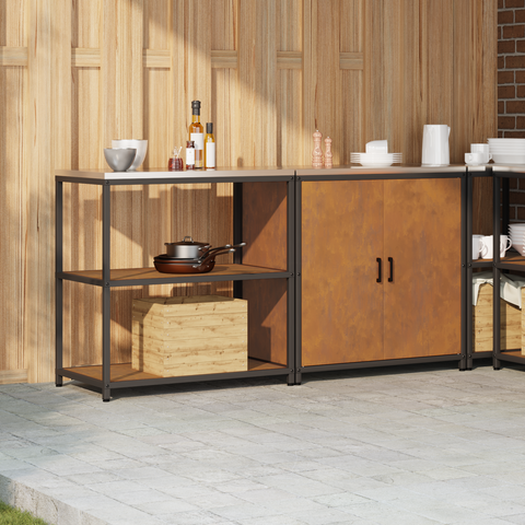 vidaXL with Shelf with Storage with Door Adjustable 2 pcs Rusty Weathering steel