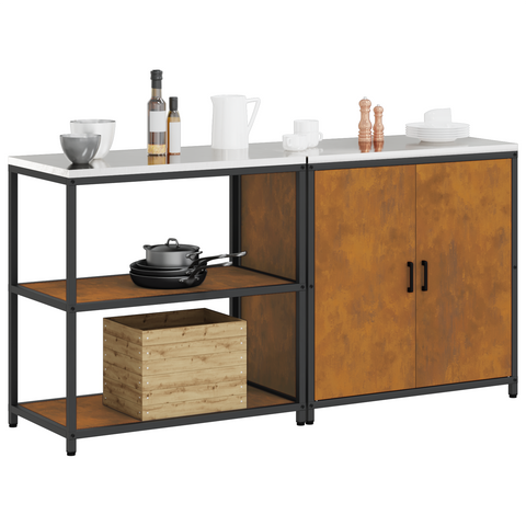 vidaXL with Shelf with Storage with Door Adjustable 2 pcs Rusty Weathering steel