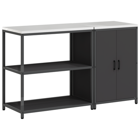 vidaXL Kitchen Storage Set with Shelf with Storage with Door Adjustable 2 pcs Black 150 x 50 x 92 cm