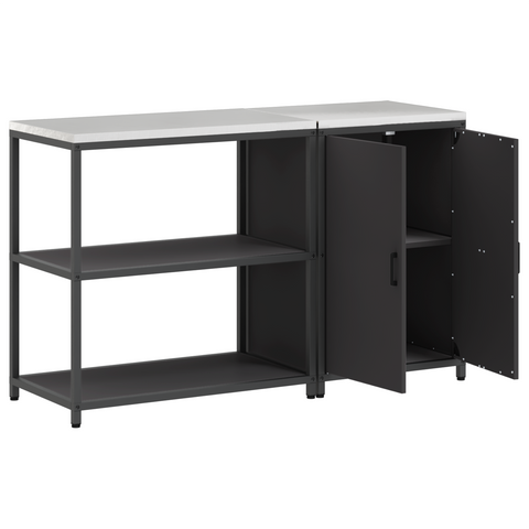 vidaXL Kitchen Storage Set with Shelf with Storage with Door Adjustable 2 pcs Black 150 x 50 x 92 cm