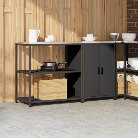 vidaXL Kitchen Storage Set with Shelf with Storage with Door Adjustable 2 pcs Black 150 x 50 x 92 cm