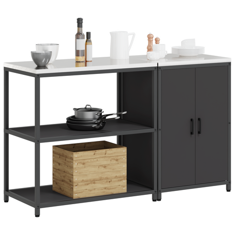 vidaXL Kitchen Storage Set with Shelf with Storage with Door Adjustable 2 pcs Black 150 x 50 x 92 cm
