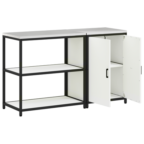 vidaXL Kitchen Storage Set with Shelf with Storage with Door Adjustable 2 pcs White 150 x 50 x 92 cm