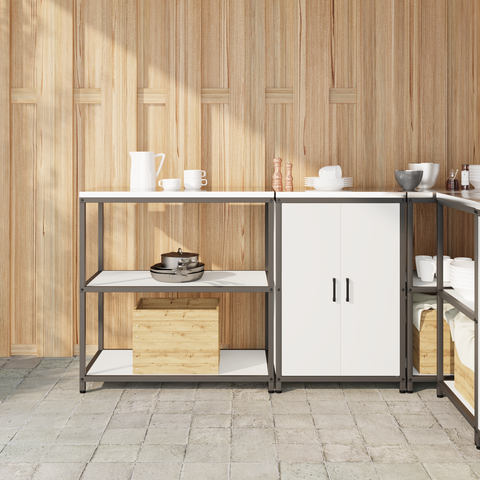 vidaXL Kitchen Storage Set with Shelf with Storage with Door Adjustable 2 pcs White 150 x 50 x 92 cm