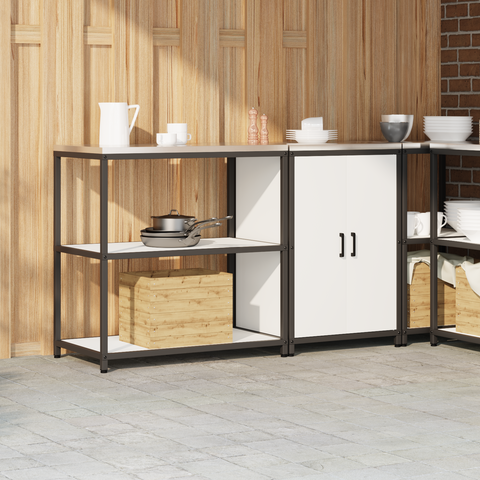 vidaXL Kitchen Storage Set with Shelf with Storage with Door Adjustable 2 pcs White 150 x 50 x 92 cm