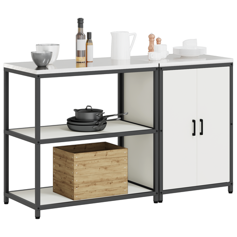 vidaXL Kitchen Storage Set with Shelf with Storage with Door Adjustable 2 pcs White 150 x 50 x 92 cm