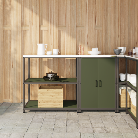 vidaXL Kitchen Storage Set 2 pcs Olive Green 150 x 50 x 92 cm
