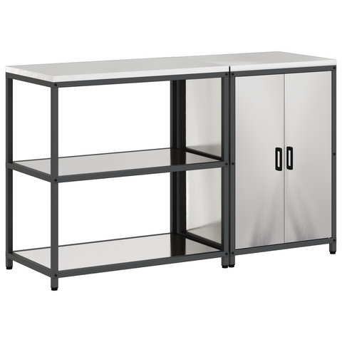 vidaXL Kitchen Storage Set with Shelf with Storage with Door Adjustable 2 pcs Sliver 150 x 50 x 92 cm