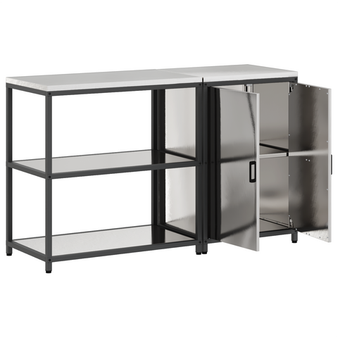 vidaXL Kitchen Storage Set with Shelf with Storage with Door Adjustable 2 pcs Sliver 150 x 50 x 92 cm