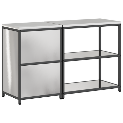 vidaXL Kitchen Storage Set with Shelf with Storage with Door Adjustable 2 pcs Sliver 150 x 50 x 92 cm