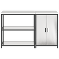 vidaXL Kitchen Storage Set with Shelf with Storage with Door Adjustable 2 pcs Sliver 150 x 50 x 92 cm