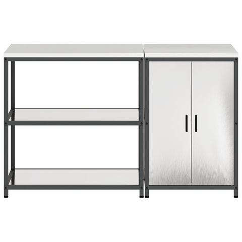 vidaXL Kitchen Storage Set with Shelf with Storage with Door Adjustable 2 pcs Sliver 150 x 50 x 92 cm